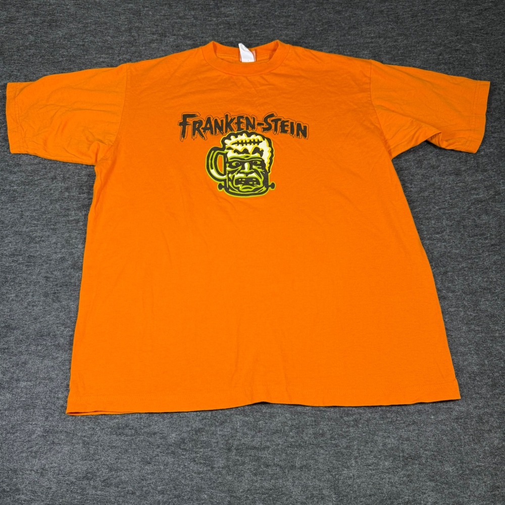 Vintage Franken Stein Halloween‎ Orange T Shirt Mens Large Graphic Tee